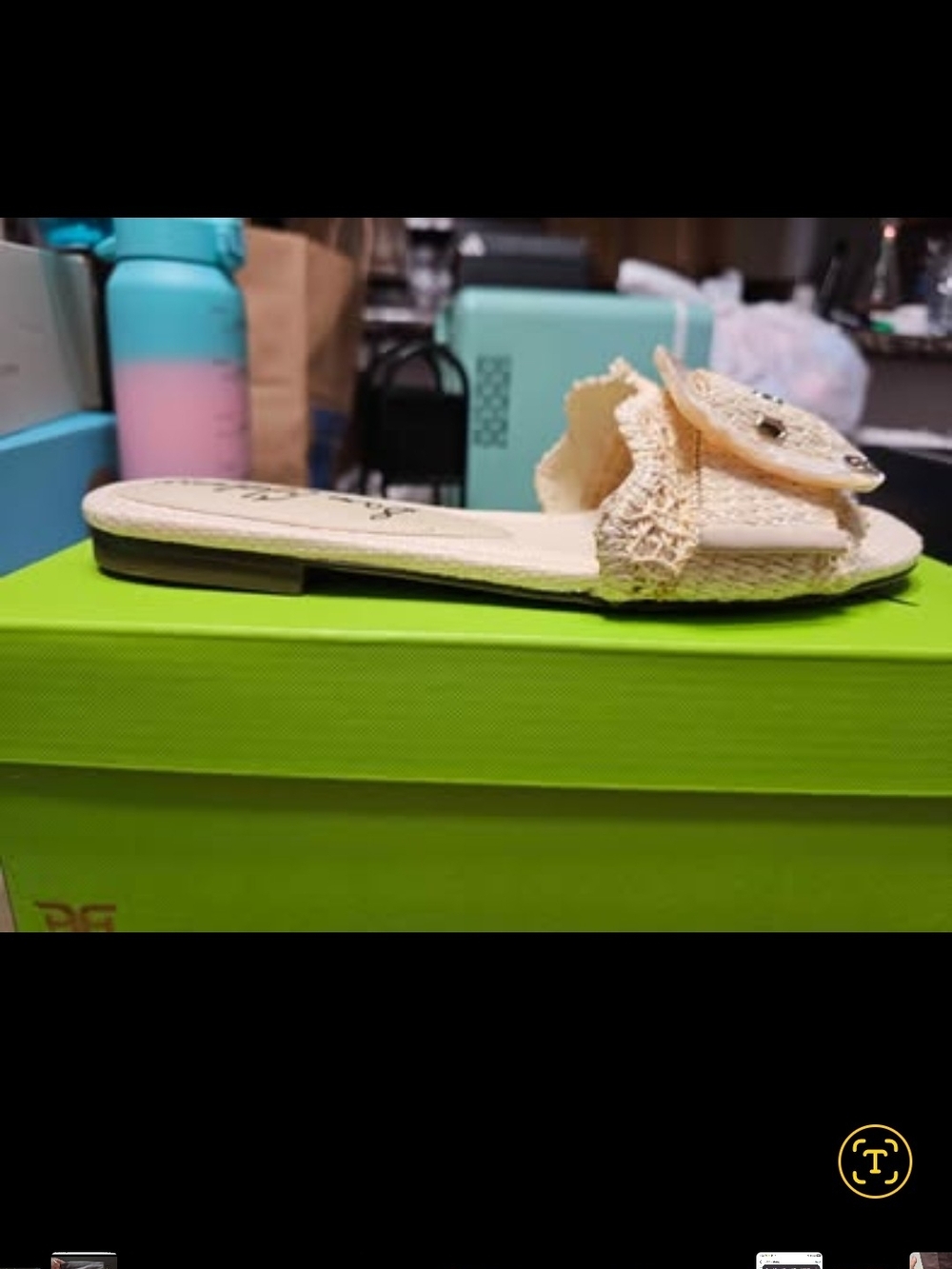 Sam Edelman Cream Woven Flower Slide